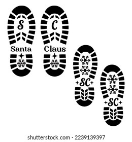 Icono de huella de Santa Ilustración,Santa Claus, piso de huella, pasos de temporada de vacaciones, símbolo negro simple plano sobre fondo blanco, icono de vector