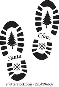 Santa footprint on white background. Claus cut foot template. Santa Claus footprint stencil designs. flat style.