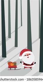 Santa en el bosque con un regalo