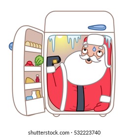 Santa In The Fridge Vector Illustration