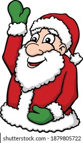Santa is a friendly fellow especially around the Christmas tree.  This design features a cartoon Santa wearing Green mittens and waving hello. 