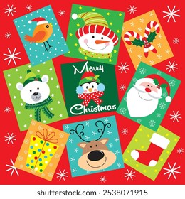 santa and friends for christmas card, gift bag or box design