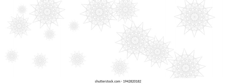 Santa Frost Ice Ornamental Snow Ornament. Winter White Grey Holiday Mandala Design Pic. Horizontal Christmas Chaotic Silver Composition. New Year Print Monochrome Stars Snowflakes Sky Wallpaper.