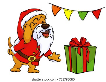 Santa funny yellow dog. 