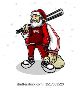 santa with gangster style with bat stick vector illustration