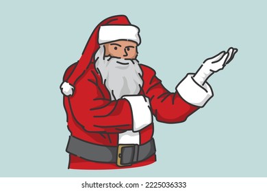 Santa gave something. Santa claus hinted at something. Santa Claus. Vector image