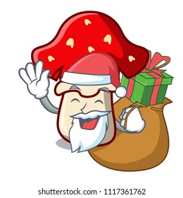 Santa with gift amanita mushroom mascot cartoon