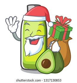 Santa with gift avocado oil in a cartoon bowlvector illustrtion