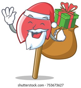 Santa with gift axe character cartoon style vector illustration