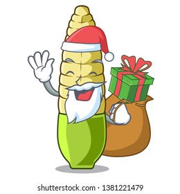 Santa with gift baby corn fried on cartoon plate