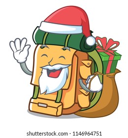 Santa with gift backpack mascot cartoon style