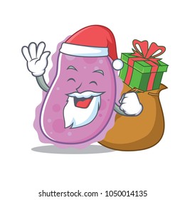 Santa with gift bacteria mascot cartoon style