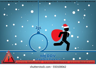 Santa with gift bag. Ball and Christmas greetings. Vector illustration eps10.