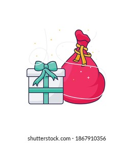 Santa Gift bag flat vector illustration