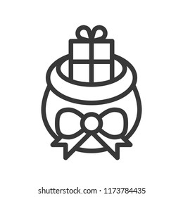Santa gift bag and present box, Merry Christmas icon set, outline design editable stroke
