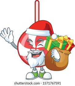 Santa with gift bag striped peppermint candy Cartoon character design