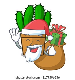 Santa with gift the beautiful spurge cactus plant cartoon