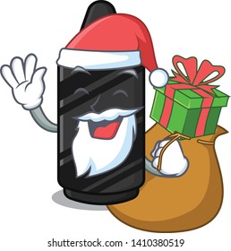 Santa with gift black crayon isolated in the cartoon