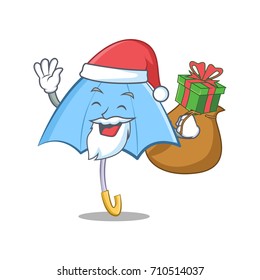 Santa with gift blue umbrella character cartoon