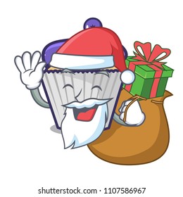 Santa with gift blueberry cupcake mascot cartoon