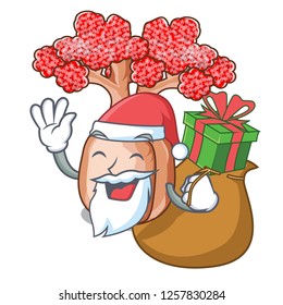 Santa with gift bottle shaped tree on a cartoon