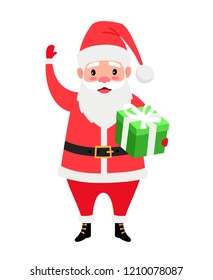 Santa and gift box, Christmas vector icon on white background