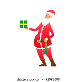 Santa with gift box and sock candy isolated on white background