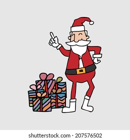 Santa and gift boxes drawing vector