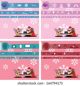 santa and gift for boy, girl, man and lady on pink background with snowflake