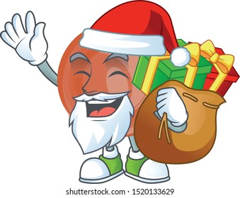 Santa with gift bronze coin cartoon character mascot style.