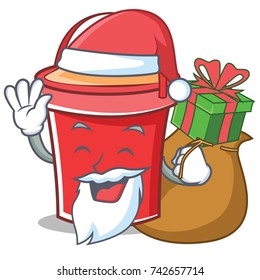 Santa with gift bucket character cartoon style