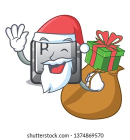 Santa with gift button P on a game cartoon