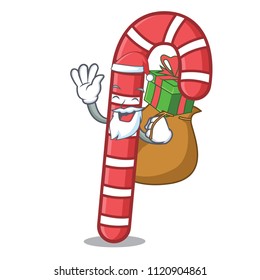 Santa with gift candy canes mascot cartoon