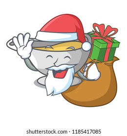 Santa with gift cartoon sauce boat with cream sauce