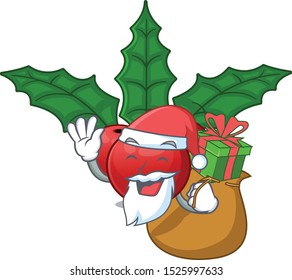 Santa with gift christmas holly berry in the cartoon