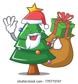 Santa with gift Christmas tree character cartoon