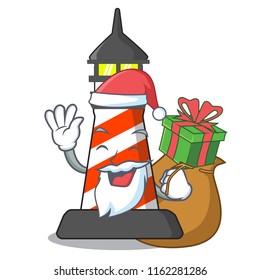 Santa with gift classic cartoon lighthouse of red