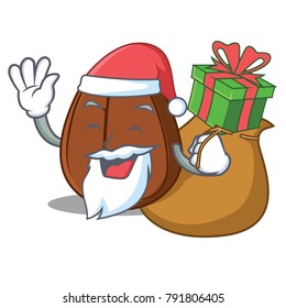 Santa with gift coffee bean mascot cartoon