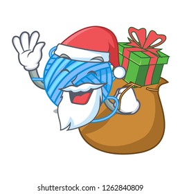 Santa with gift concept yarn wool sew in cartoon