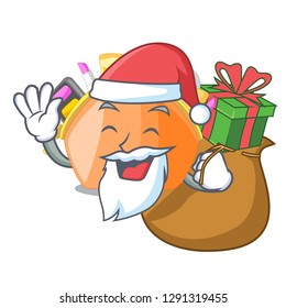 Santa with gift cosmetic bag above the cartoon table