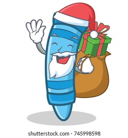 Santa with gift crayon character cartoon style
