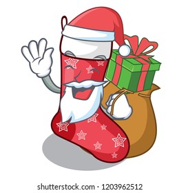 Santa with gift cute christmas socks isolated on mascot