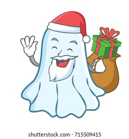 Santa with gift cute ghost character cartoon