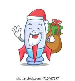 Santa with gift cute rocket character cartoon