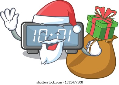 Santa with gift digital clock on a cartoon chair