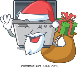 Santa with gift dishwasher machine next to cartoon stove