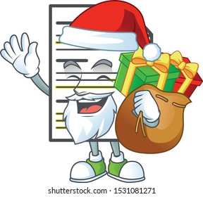 Santa with gift document cartoon mascot on white background