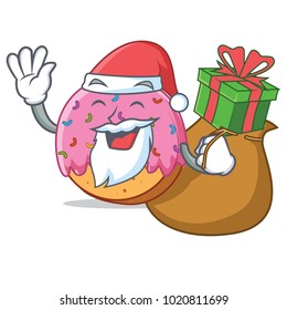 Santa with gift Donut mascot cartoon style