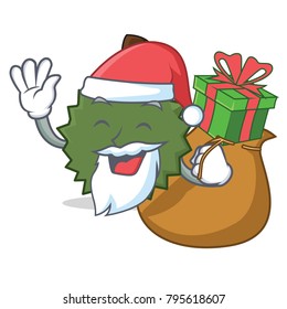 Santa with gift Durian mascot cartoon style