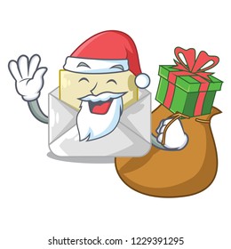 Santa with gift envelope opened on shape white mascot